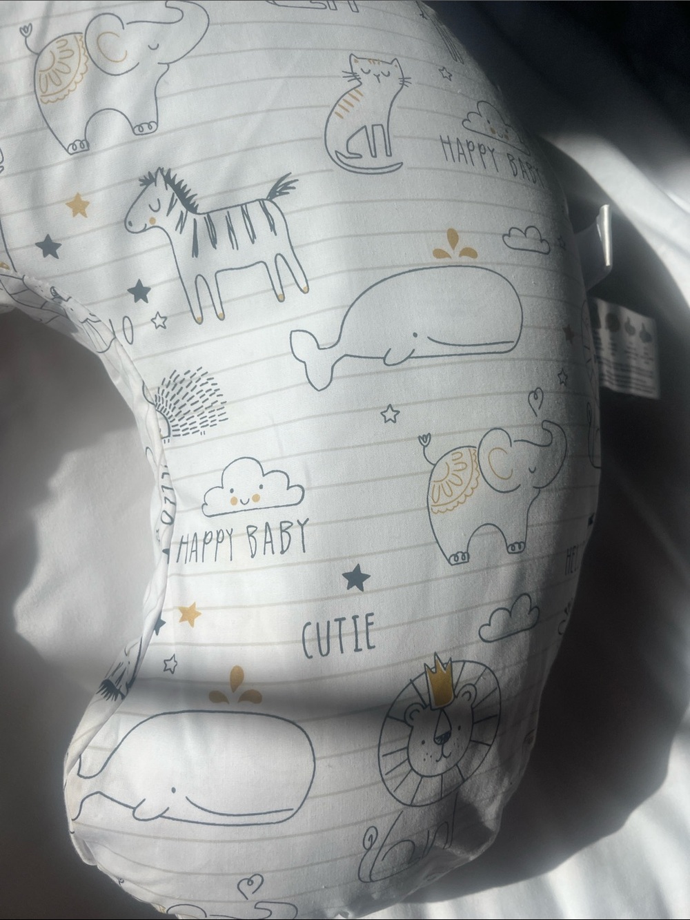 Boppy Nursing Pillow in White with Gray and Gold Animal Print - Picture 5 of 8